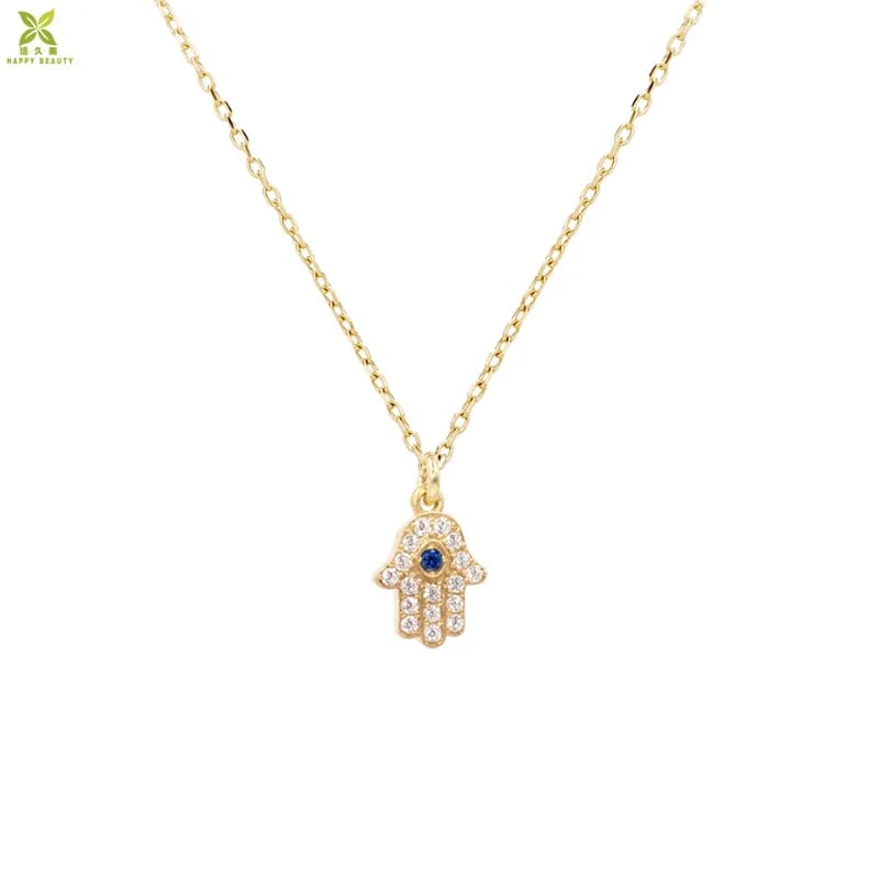 Minimalist Cubic Zirconia Hamsa Hand Necklace For Girls Pendant Necklaces