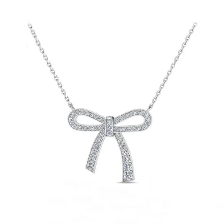 Fashion Sterling Silver Cubic Zirconia Bow Tie Pendant Necklace Pendant Necklaces