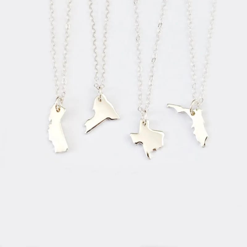 Us Map Customized Wholesale 925 Sterling Silver State Charms Pendant Necklaces