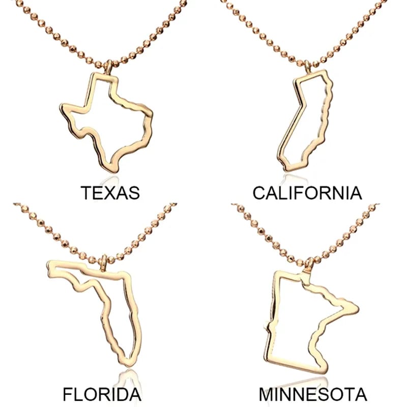 Personalized Us Jewelry Custom Gold Plated State Map Necklace Wholesale Map Necklace