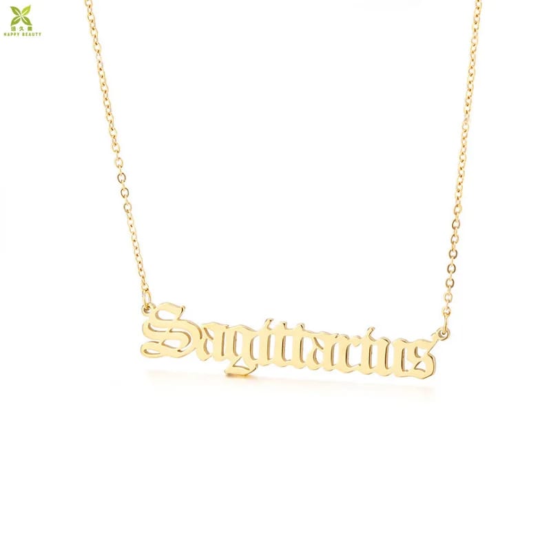 Hot Sale Personalised Old English 12 Zodiac Jewelry Gold Plated Stainless Steel Zodiac Horoscope Signs Necklace Pendant Necklaces