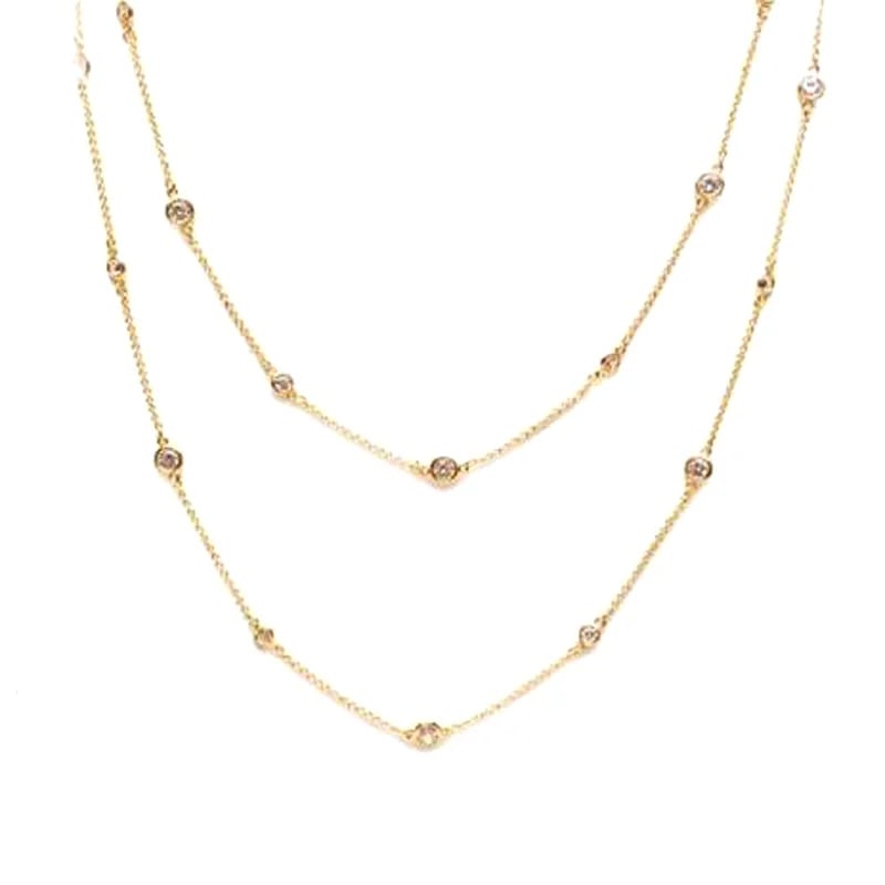 Bezel Solitaire Cz Diamond Extra Long Chain Necklace For Clothing Pendant Necklaces