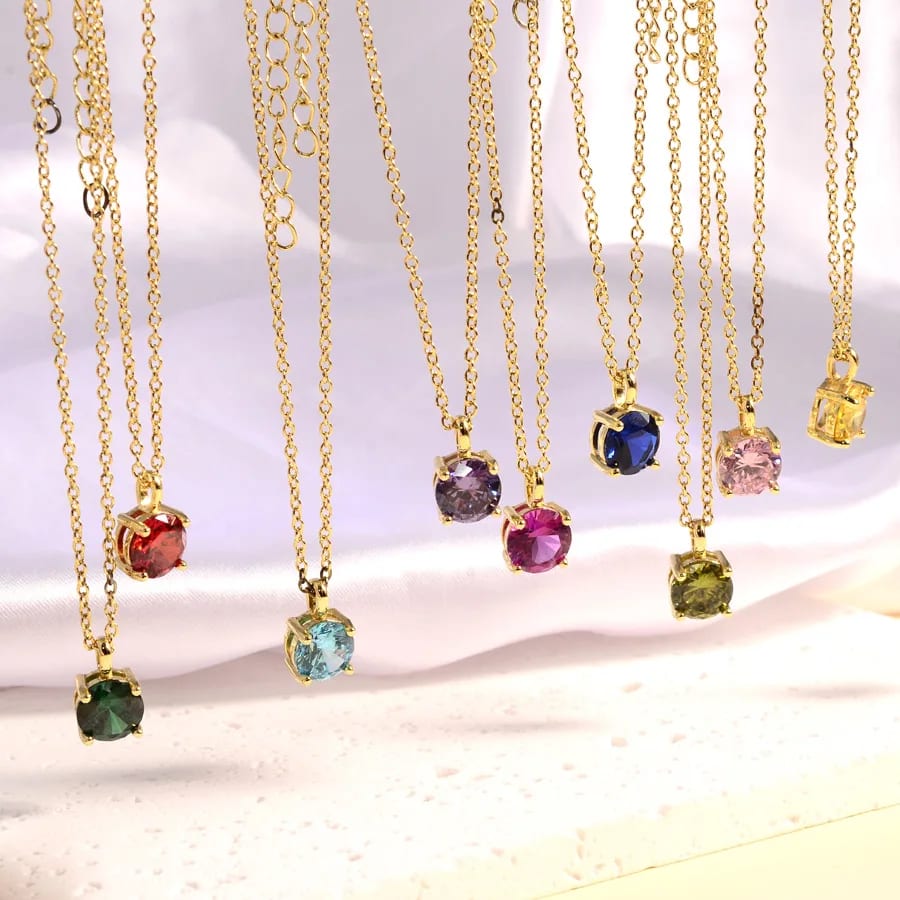 Custom 18k Gold Plated Colors Zirconia Stone Necklace Jewelry Birthstone Necklace Pendant Necklaces