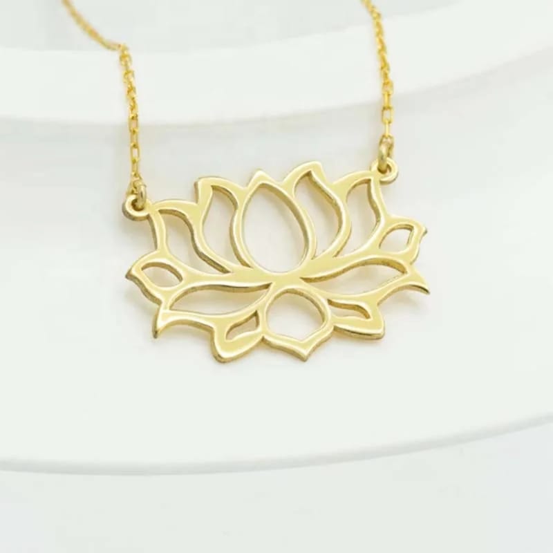 New Stainless Steel Gold Plated Dainty Metal Blossom Floral Lotusflower Feminine Charm Pendant Necklace Pendant Necklaces