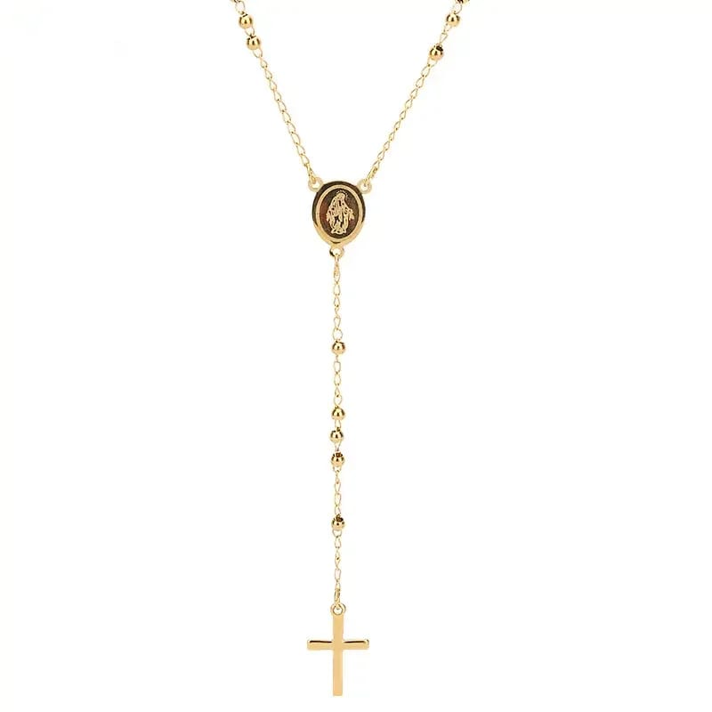 Custom St Benedict Gold Plated Stainless Steel Religious Long Rosaries Virgin Mary Cross Necklace Catholic Rosary For Men Women Pendant Necklaces