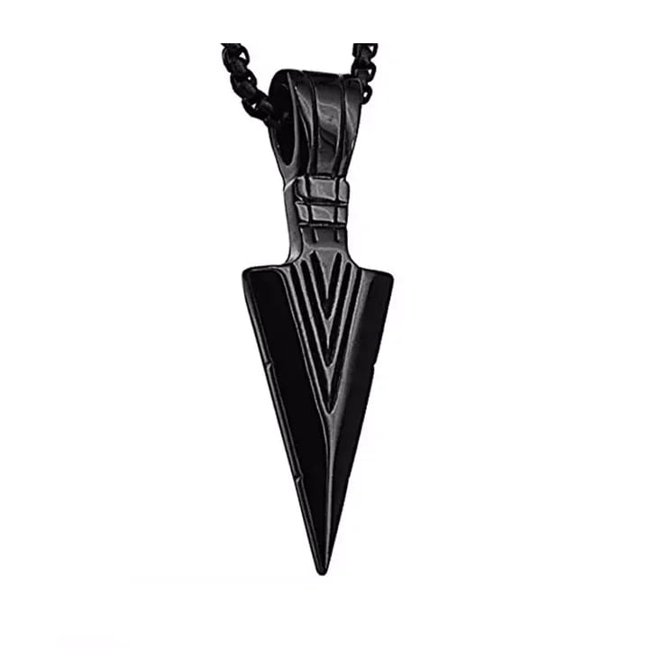 China Factory 316l Stainless Steel Jewelry Men’s Stainless Steel Spear Point Black Arrowhead Pendant Necklace Pendant Necklaces
