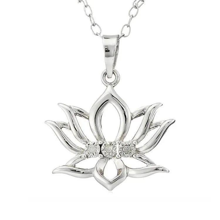 925 Sterling Silver Gemstone Lotus Flower Zircon Pendant Necklace Jewelry Pendant Necklaces