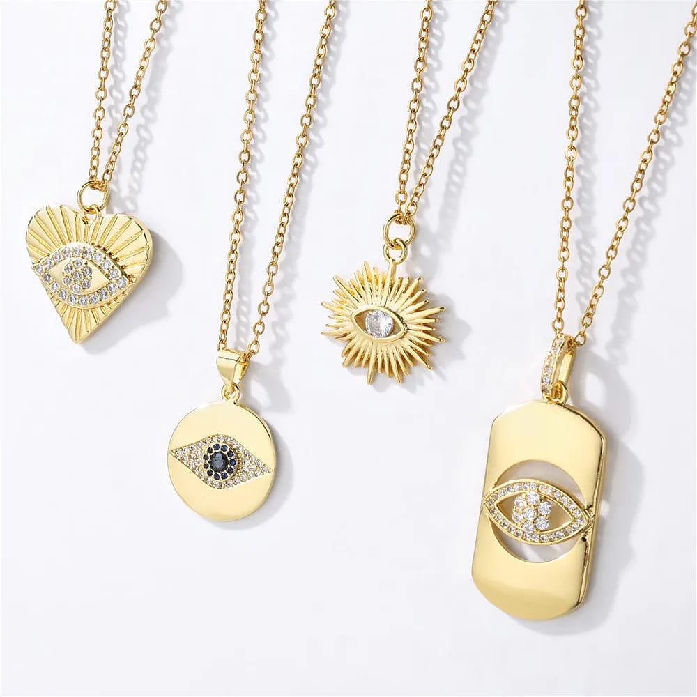 New Wholesale Custom Fashion Personalized Gold Plated Heart Eye Jewelry Necklace Men Women Pendant Necklaces