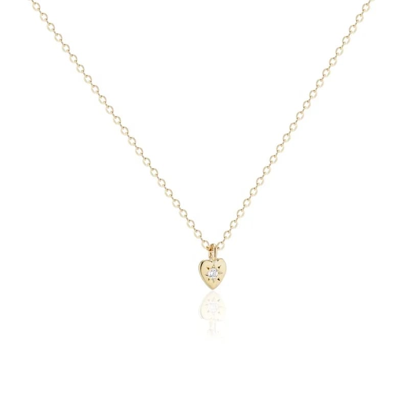 Hot Sale Tiny 14k Gold Plated Cz Diamond Minimalist Heart Shape Pendant Necklace Jewelry Pendant Necklaces