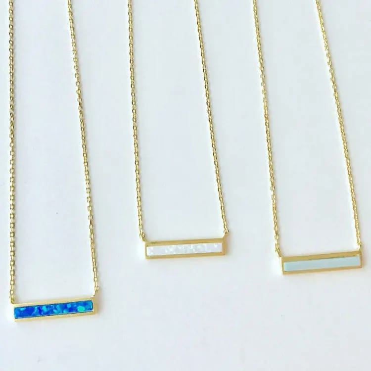 925 Sterling Silver White Blue Opal Bar Necklace Jewelry Wholesale Pendant Necklaces