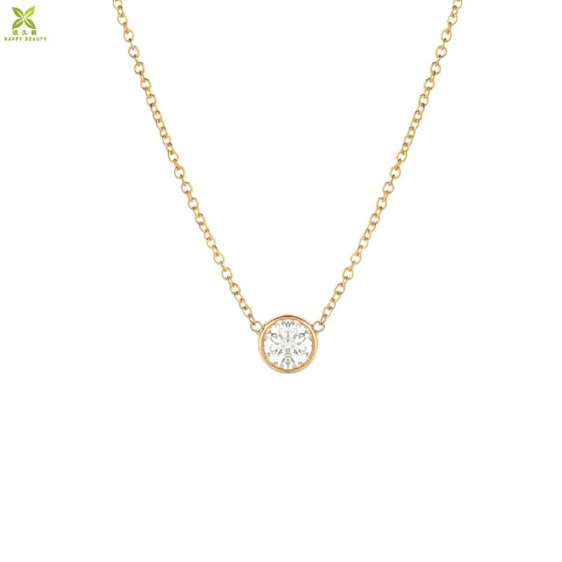 Fashion New Design 18k Gold Plated Dainty Tiny Single Stone Pendant One Crystal Cubic Zircon Necklace Pendant Necklaces