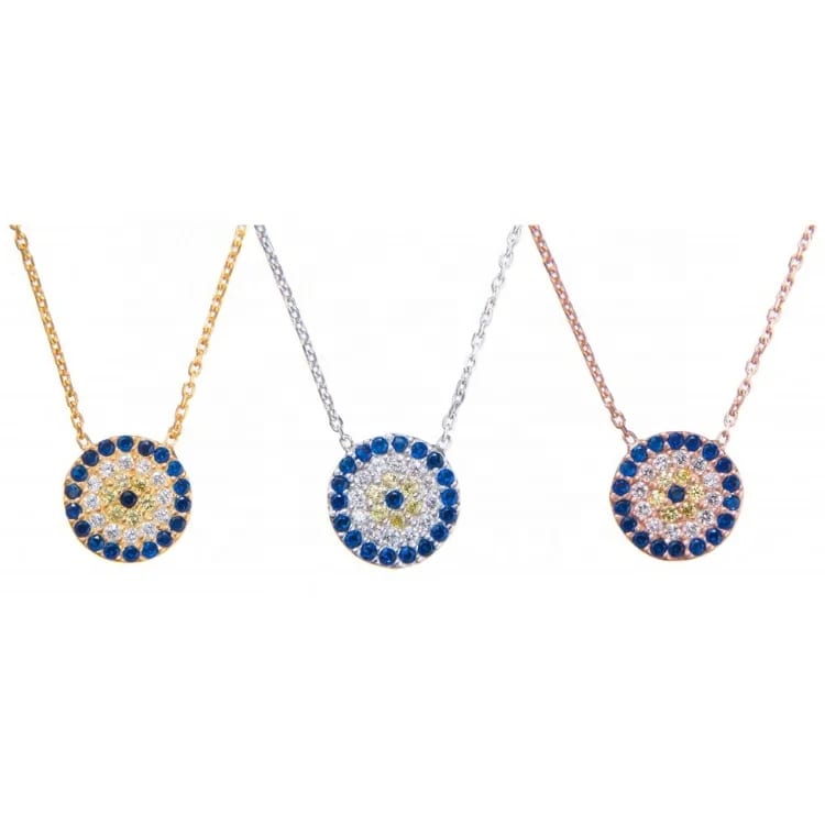 925 Sterling Silver Pave Setting Gemstone Round Pendant Necklace Pendant Necklaces