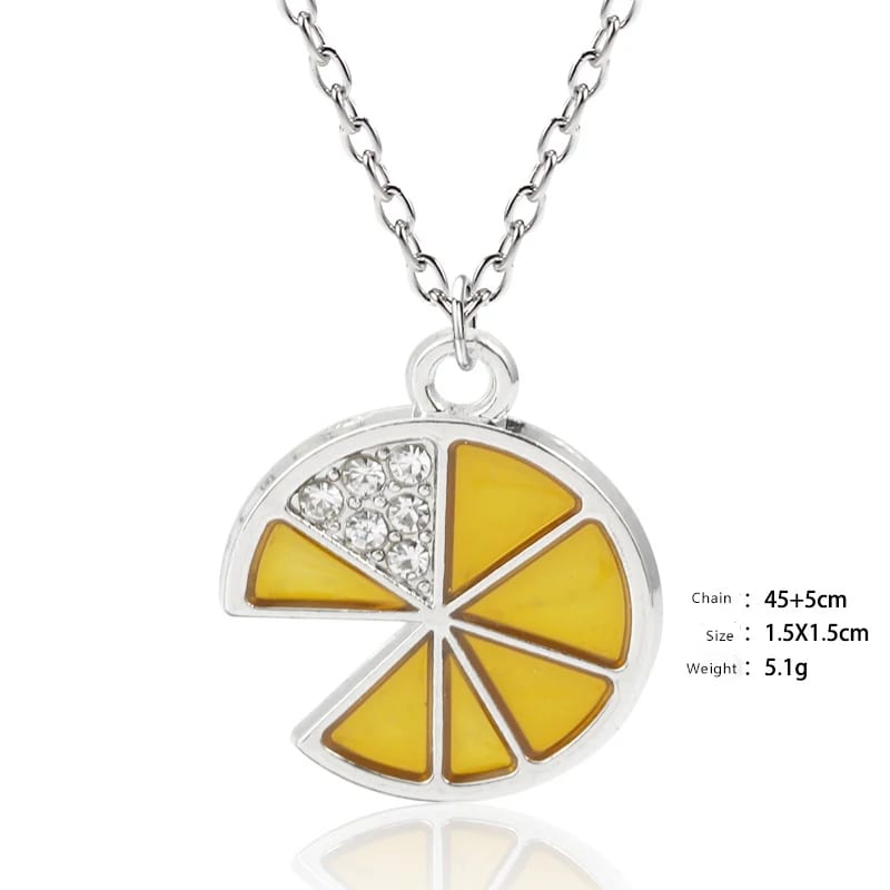 Fashion 925 Sterling Silver Fruit Orange Lemon Cz Jewelry Necklace For Girl Pendant Necklaces