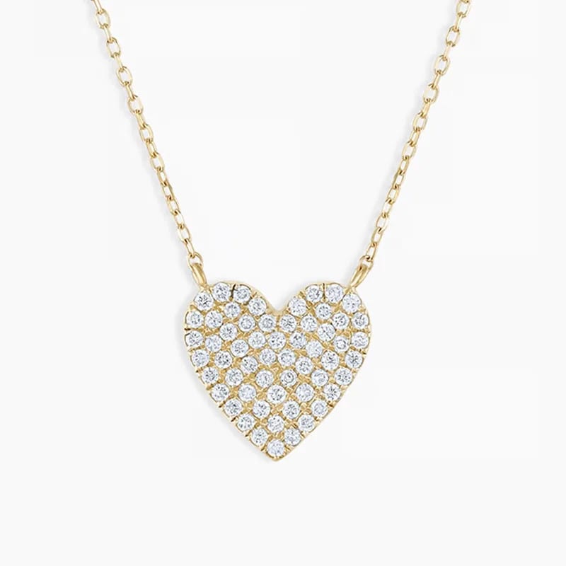 925 Sterling Silver 14k Gold Plated Diamond Pave Cubic Zirconia Heart Pendant Necklace Pendant Necklaces
