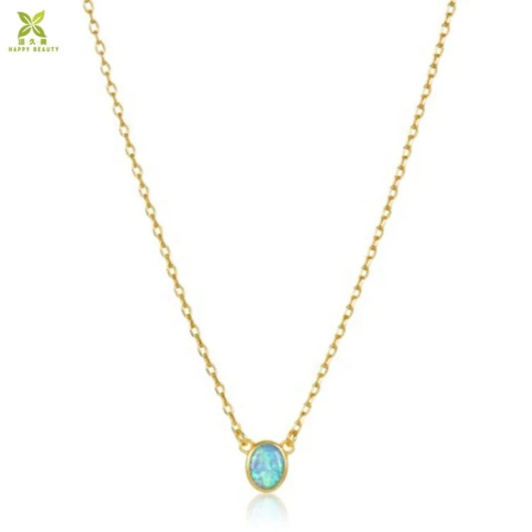925 Sterling Silver Blue Opal Stone Necklace Wholesale Pendant Necklaces