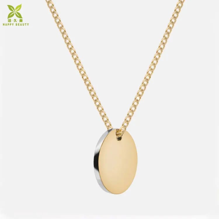 Custom Logo Round Disc Pendant Mens Gold Plated Necklace Disc Necklaces