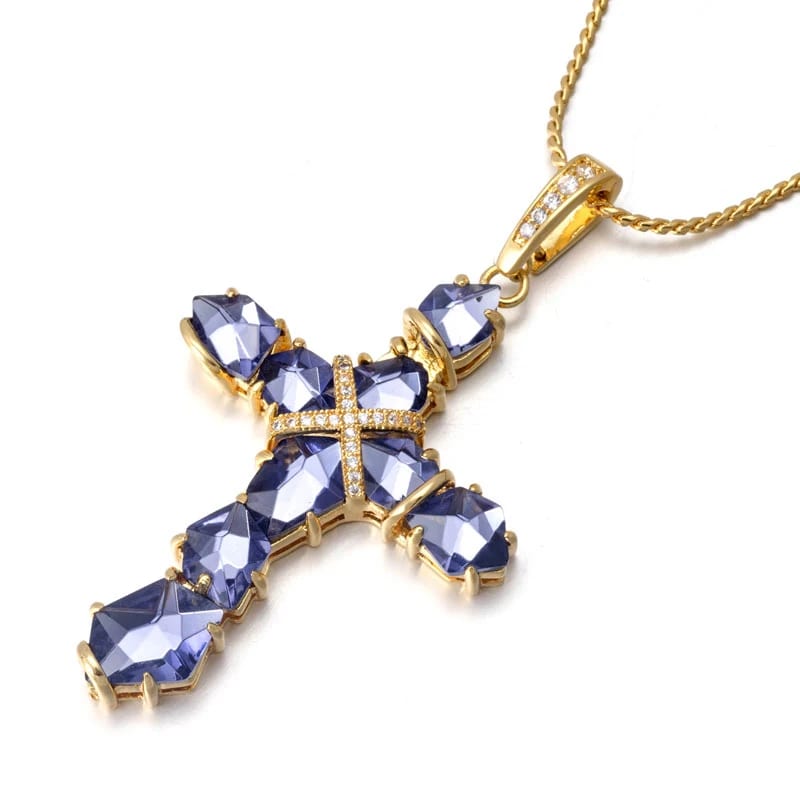 Fashion Korean Cubic Zirconia Big Stone Cross Jewelry China Making Cross Pendant Necklace Cross Necklace