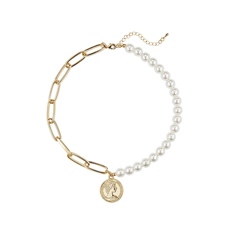 Internet Star Recommend Pearl Multi Strand Bead Gold Cross Charm Necklace In Hot Sale Pendant Necklaces