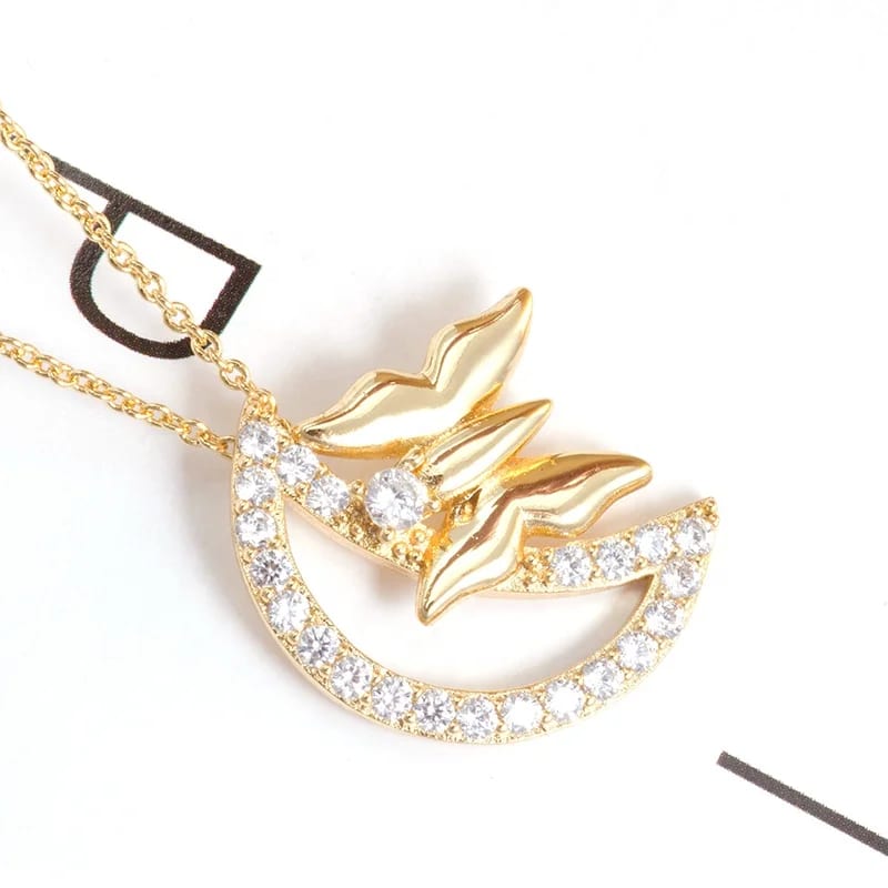 18k Gold Moon Phases Love Bird Charm Pendent Necklace With Cubic Zircon Stone Pendant Necklaces