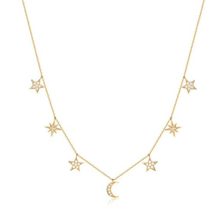 925 Sterling Silver Choker Necklace Gold Plated Star Moon Choker Necklace Chokers and Collars