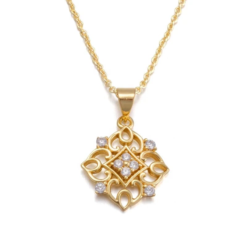 Luxury Fashion 18k Gold Plated Square Totem Cz Pendant Necklace For Girlfriend Necklace Pendant Necklaces
