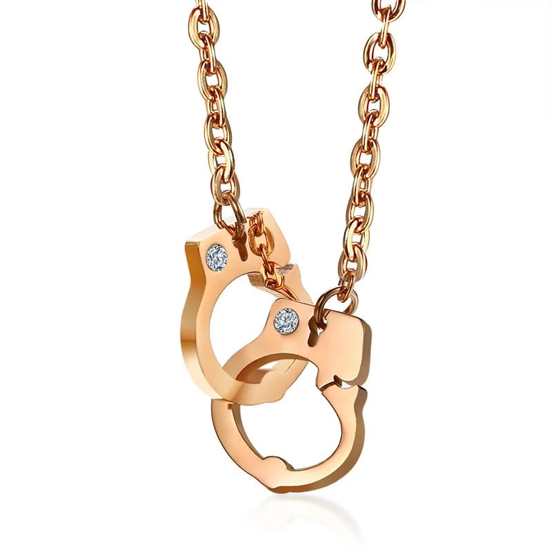 Fashion Stainless Steel Handcuffs Rose Gold Pendant Necklace With Rhinestone For Valentine’s Day Gift Pendant Necklaces
