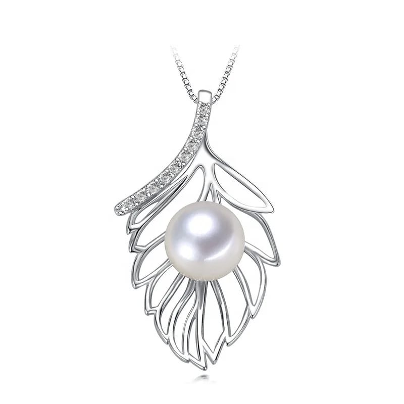 China Factory 925 Sterling Silver Wish Fresh Water Pearl Leaf Necklace Pearl Necklaces
