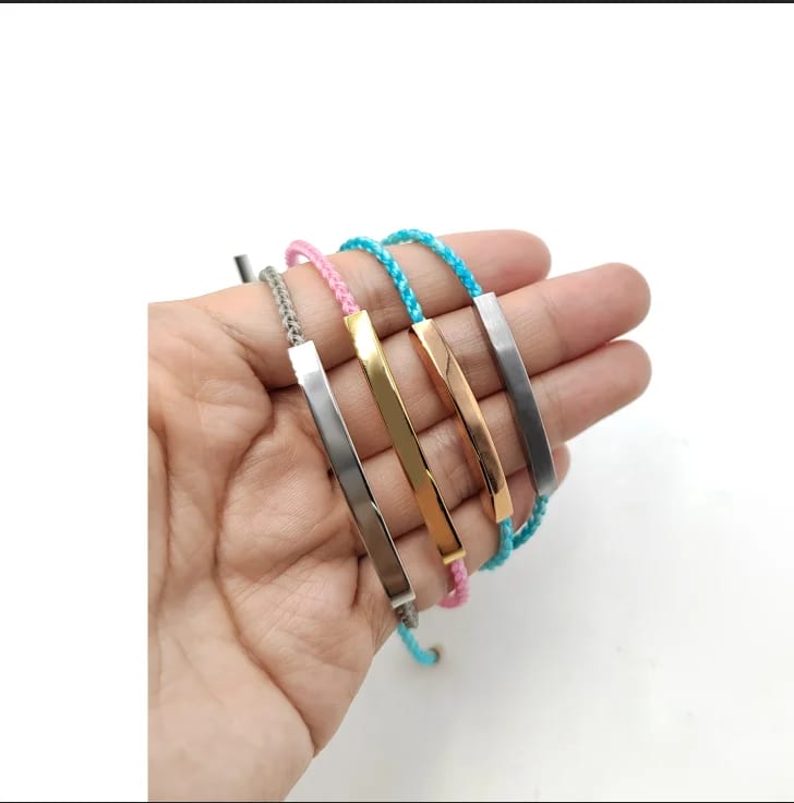 Customize Engrave Logo Words Bar Plate Bracelets Braided Colorful Nylon Rope Bracelet Jewelry Gift Wristbands Adjustable Bracelet