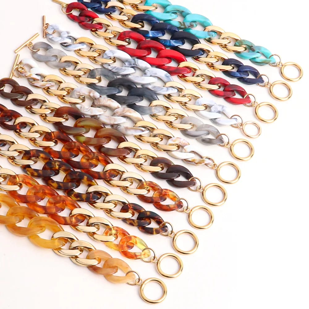 Popular Colorful Resin Chunky Link Bracelet Bangle Resined Jewelry Bracelet