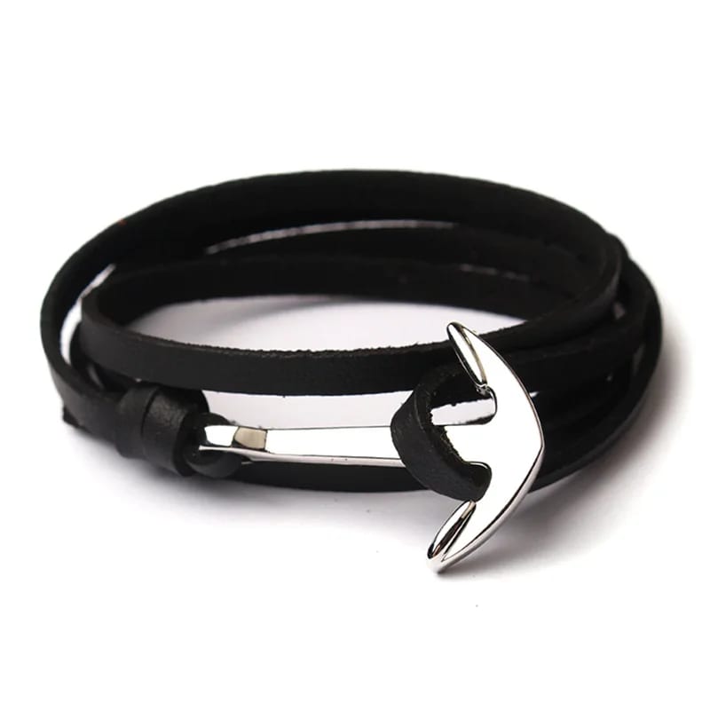 Layered Bracelet Anchor Braided Black Pu Leather Woven Bracelet Zinc Alloy Anchor Bracelet