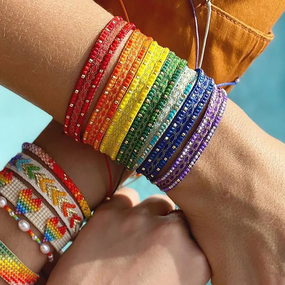 Versatile Bohemian Vintage Colorful Rice Beads Woven Rainbow Beaded Bracelet Bracelet