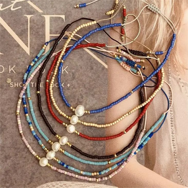 Versatile Bohemian Freshwater Pearl Glass Bead Womens Woven Friendship Bracelets Bracelet