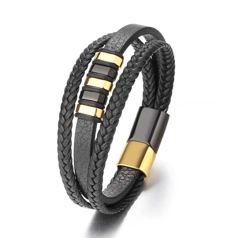 Multilayer Braided Leather Bracelets Stainless Steel Vintage Handmade Mens Leather Bracelets With Magnetic Clasp Bracelet Bracelet