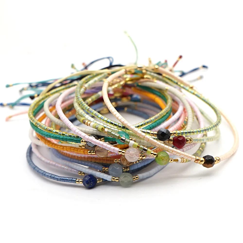 Versatile Bohemian Gemstone Glass Bead Mixed Color Women’s Woven Bracelet Bracelet