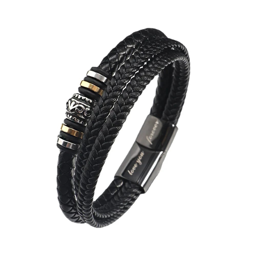 Father Bracelet Titanium Braided Genuine Leather Bracelet Men Father’s Day Gift Ideas Bracelet