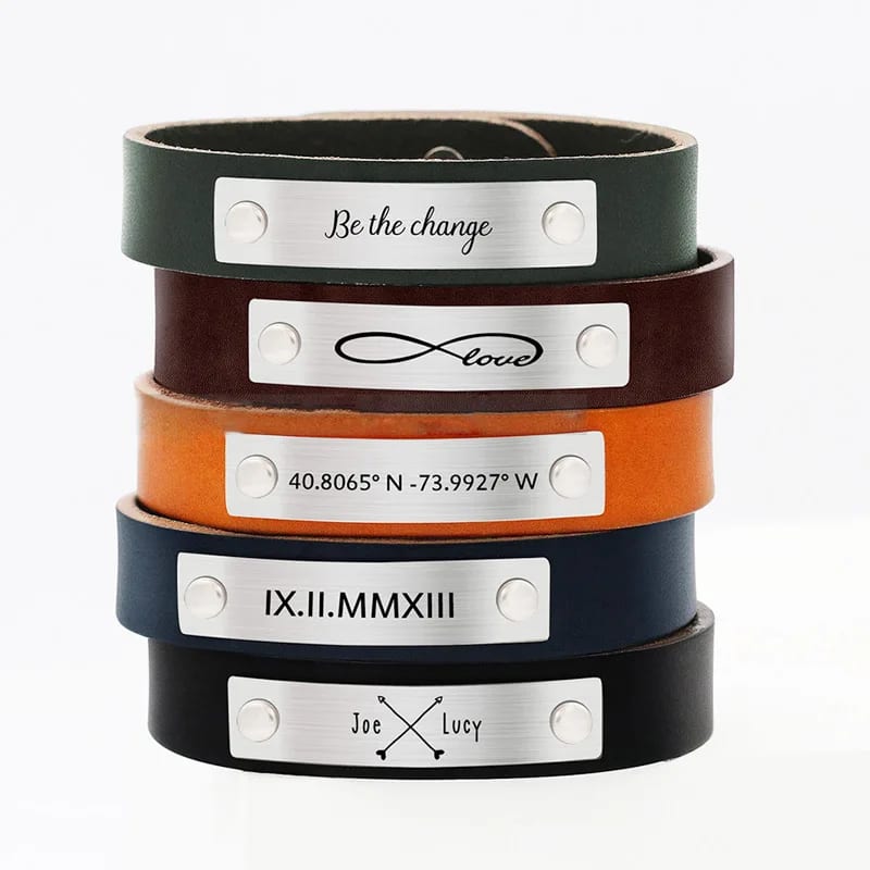 Stainless Steel Real Leather Bracelet Personalized Custom Logo First Layer Leather Bracelet For Men And Women Bracelet