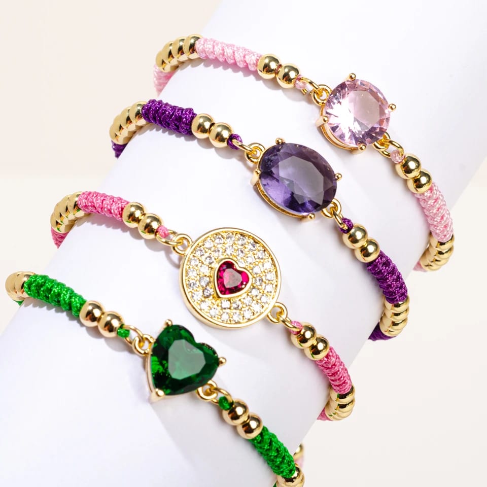 Handmade Multicolor Braided String Rope Bracelet Gold Bead Woven Rope Cubic Zircon Adjustable Bracelet For Women Bracelet
