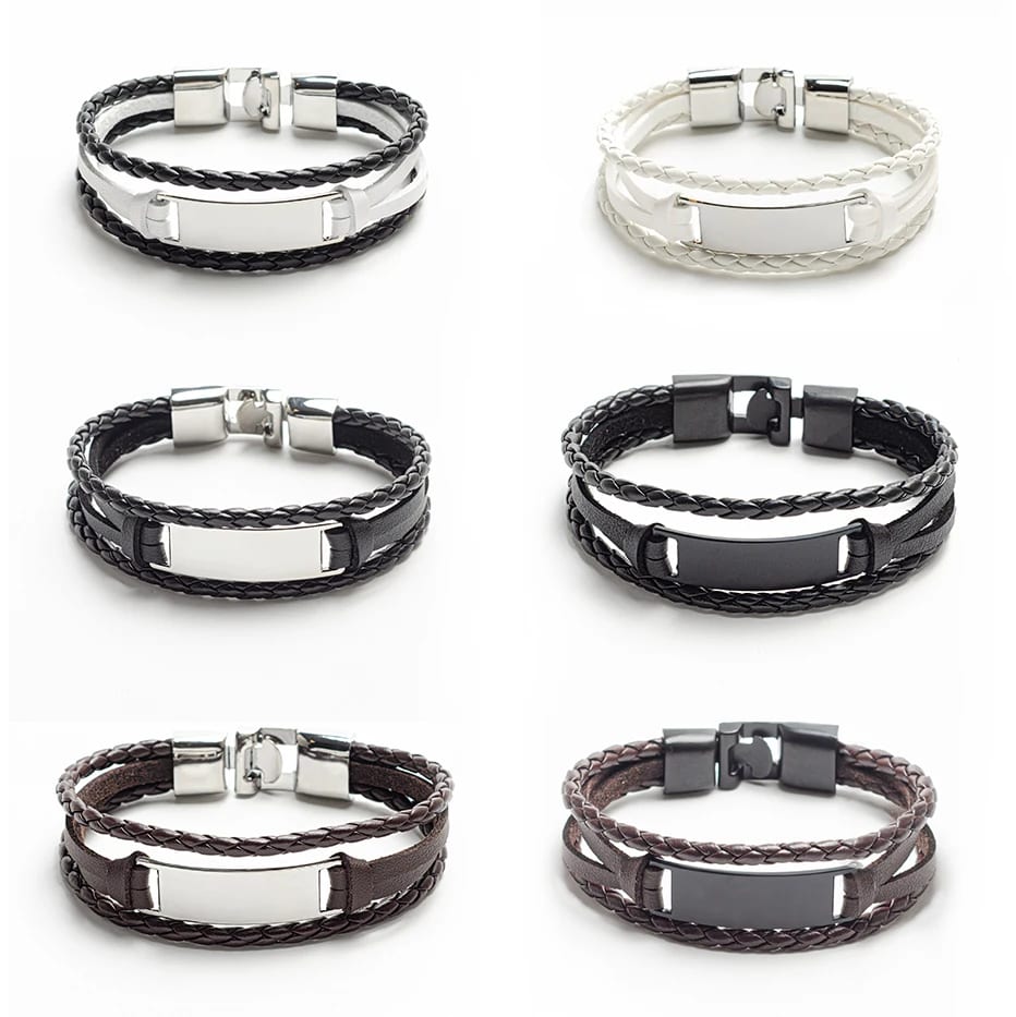 Fashion Engrave Stainless Steel Bar Bracelet Men’s Leather Bracelet Bracelet