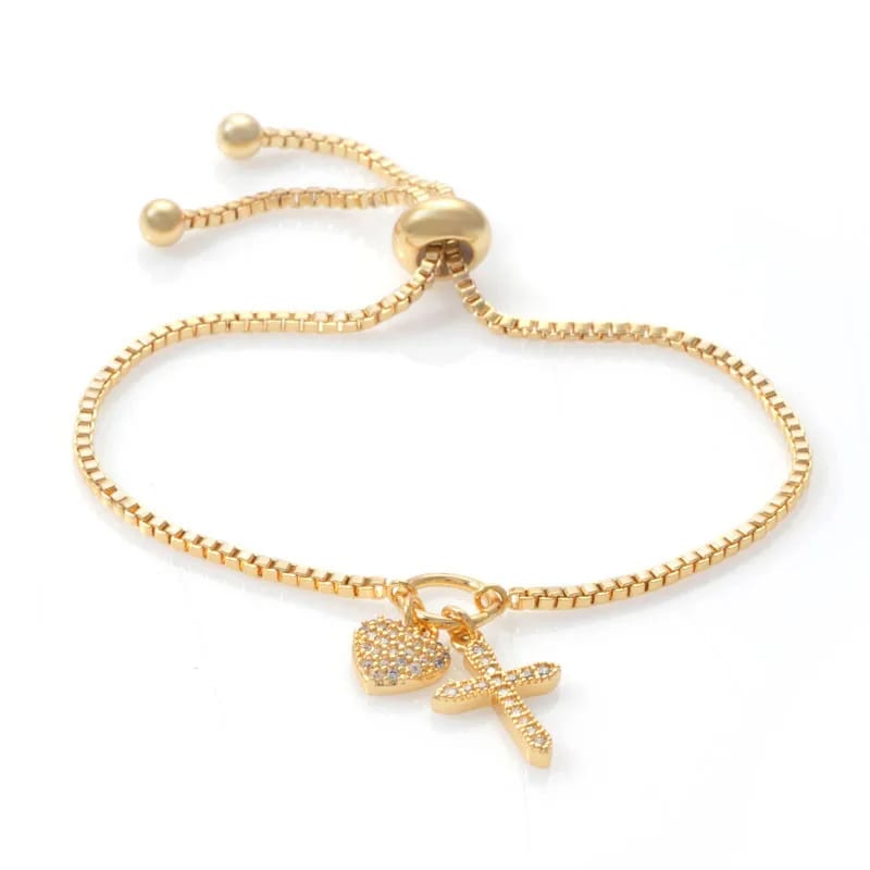 Box Chain Heart Pendant Jesus Cross Bracelet Bracelet
