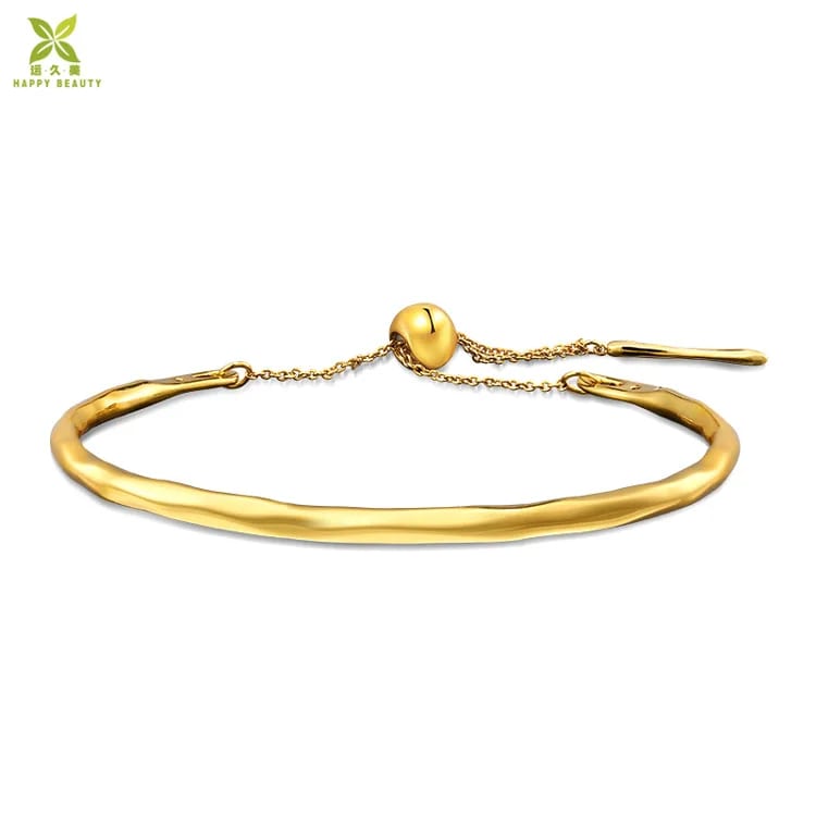 Hammered Bracelet Bangle Gold Jewelry With Adjustable Slider Bead Bracelet