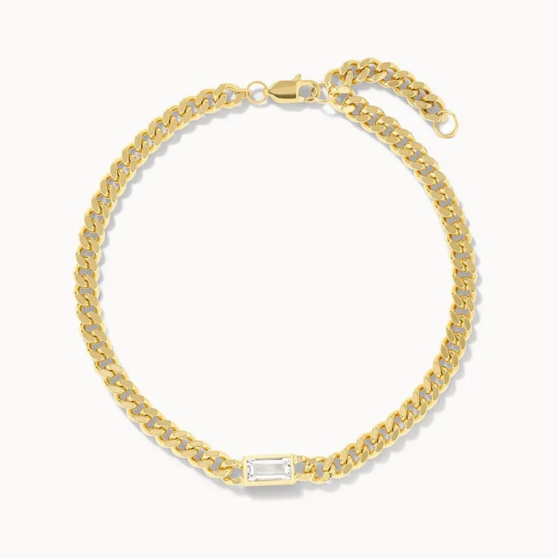New Arrivals Trendy Fashion Dainty Green White Cz 18k Fine Gold Plated Curb Chain Bracelet For Women Bracelet
