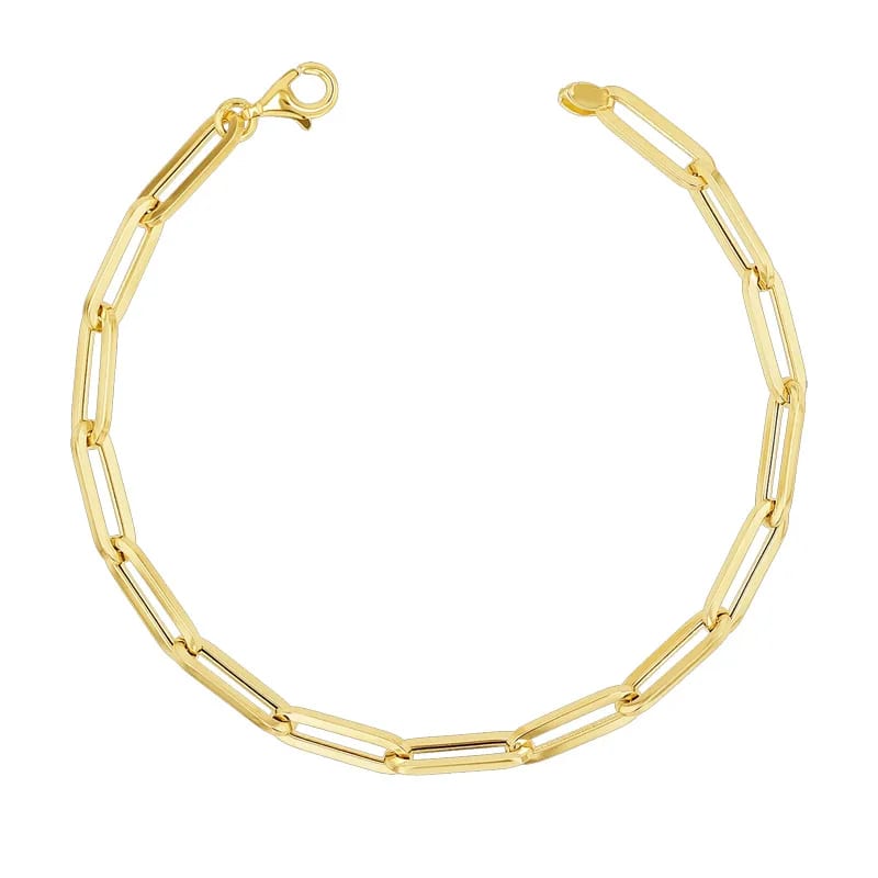 Wholesale Custom 14k 18k Gold Plated Rectangle Paperclip Chain Bracelet Women Large Paper Clip Chain Stackable Bracelet Jewelry Bracelet