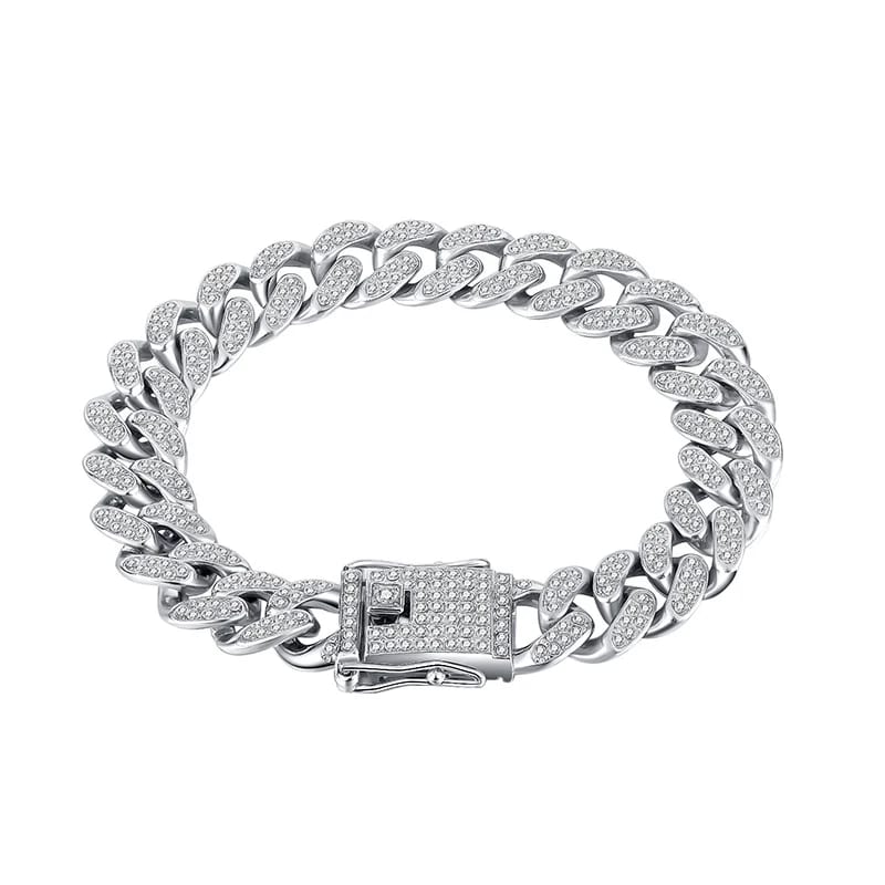 Hip Hop Luxury Jewelry Alloy Metal 12mm Thicker Chain Cubic Zirconia Stone Bracelet Wholesale Bracelet