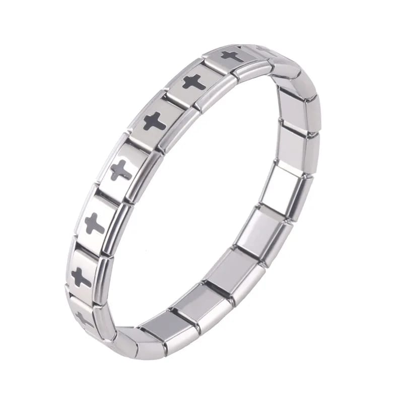 Fashion Stainless Steel Italian Charm Bracelet Gold Black Cross Elastic Bracelet Bracelet