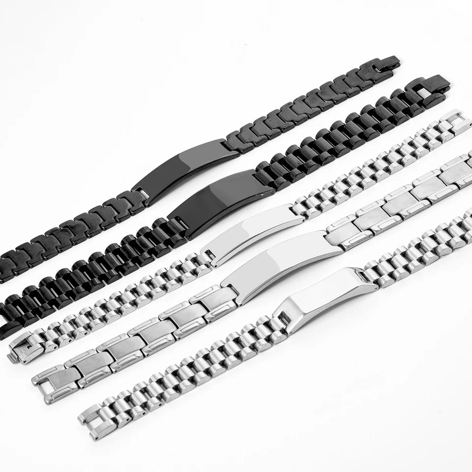 Personalized Stainless Steel Mens Link Chain Bracelet Custom Logo Blank Bar Watch Band Chain Bracelet Jewelry Bracelet