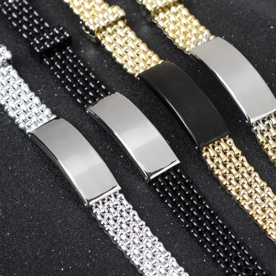 Custom Diy Smooth Stainless Steel Bar Bracelet Silicone Adjustable Bracelet Bracelet