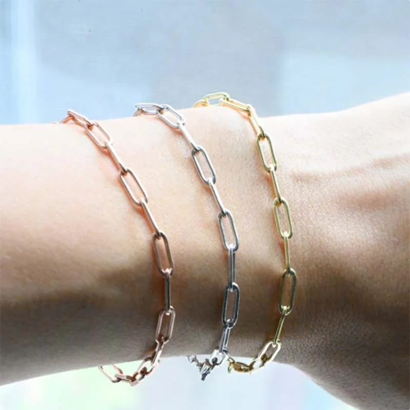 New Custom Stainless Steel Gold Plated Women Jewelry Paperclip Linked Chain Bracelet Bracelet