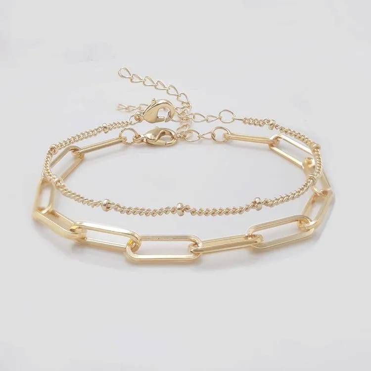 High Quality Minimalist Multi Layer Metal Bracelet Paperclip Bead Chain Bracelet Set Jewelry Bracelet