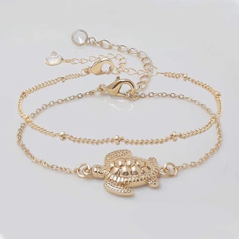 Dainty 14k Gold Adjustable Layered Link Chain Bracelet Cute Turtle Charm Bracelets For Women Jewelry Bracelet