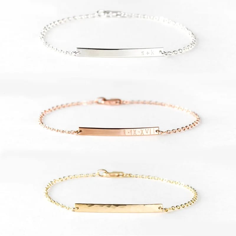 Delicate Personalized Christmas Bridesmaid Gift Roman Numeral Rose Gold Bracelet Bracelet